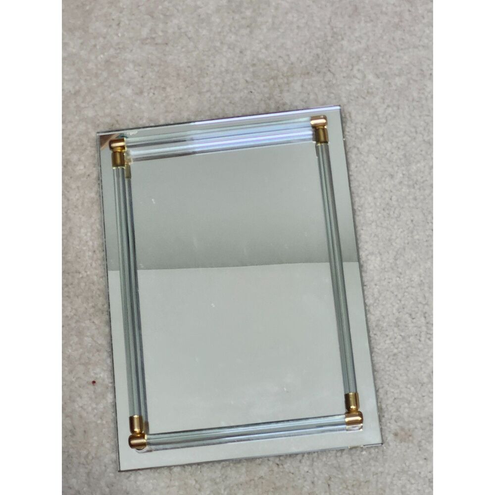 Glass Vanity Mirror Tray with Brass Tube Rails – 11" x 8"